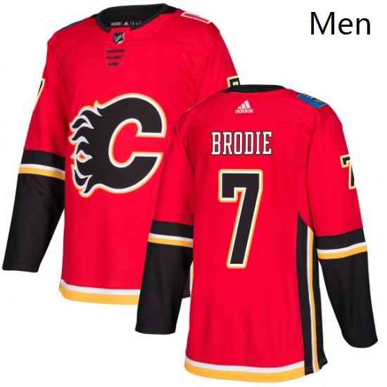 Mens Adidas Calgary Flames 7 TJ Brodie Authentic Red Home NHL Jersey